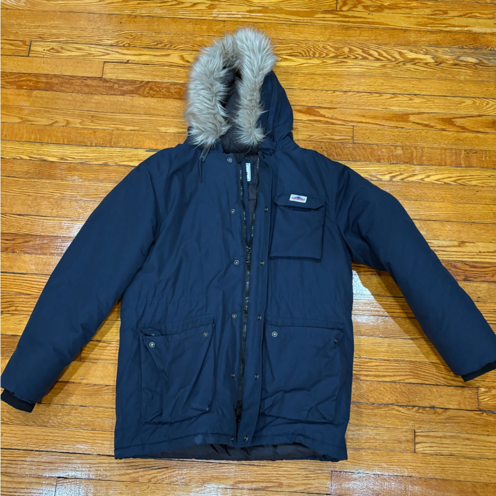 Penfield Dark Blue Puffer Jacket with Faux Fur Hood
